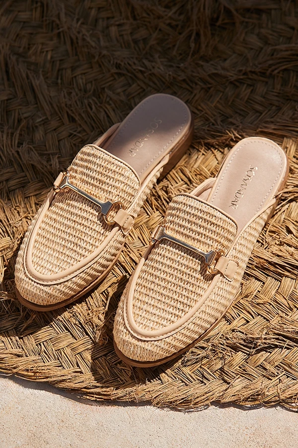 Natural Raffia Gold Trim Mule Loafers 3 Natural Raffia Gold Trim Mule Loafers