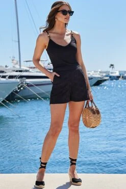 Black Broderie Cotton Shorts -Sosandar Fashion Store web 2404 72 s24bw035bk0001 72 022 rt