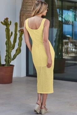 Yellow Crochet Ring Detail Midi Dress -Sosandar Fashion Store web 2404 94 s24dj148ye0001 94 115