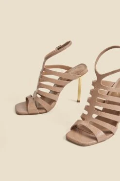 Taupe Leather Gladiator Square Toe Strap Sandals 9 Taupe Leather Gladiator Square Toe Strap Sandals -Sosandar Fashion Store web 2404 box s24fw035bn0003 4