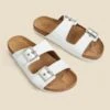 Ivory Leather Double Buckle Sandals -Sosandar Fashion Store web 2404 box s24fw046we0001 1