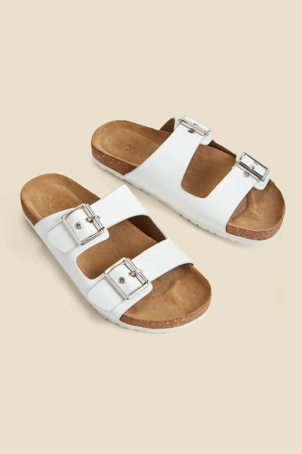 Ivory Leather Double Buckle Sandals 3 Ivory Leather Double Buckle Sandals