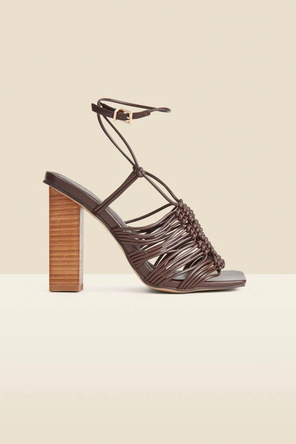 Brown Gladiator Square Toe Block Heel Sandals 6 Brown Gladiator Square Toe Block Heel Sandals - Image 4