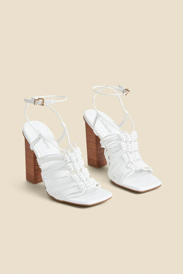 White Gladiator Square Toe Block Heel Sandals 5 White Gladiator Square Toe Block Heel Sandals - Image 3