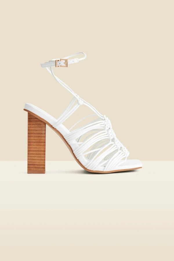 White Gladiator Square Toe Block Heel Sandals 6 White Gladiator Square Toe Block Heel Sandals - Image 4
