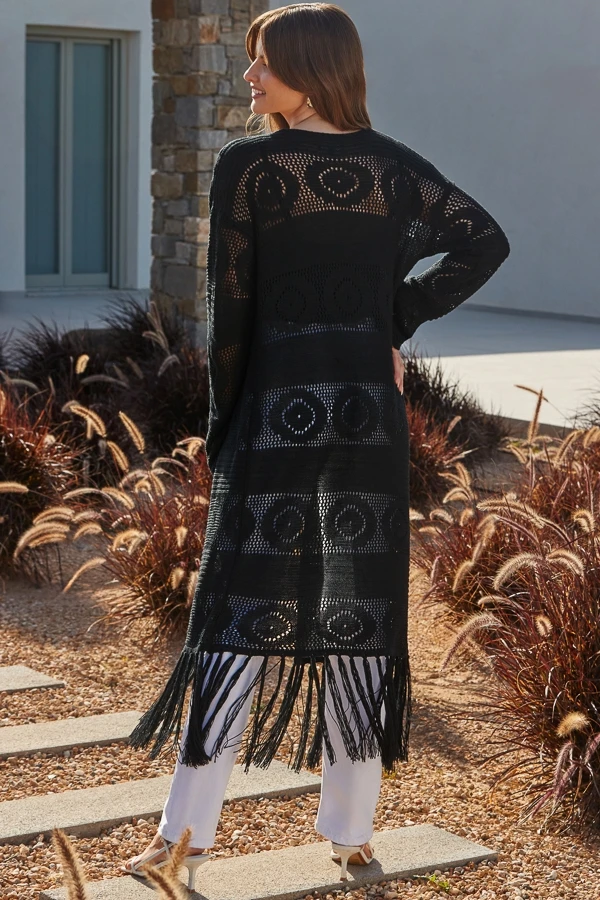 Black Crochet Tassel Detail Maxi Cardigan 5 Black Crochet Tassel Detail Maxi Cardigan - Image 3