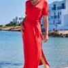 Coral Stretch Waist T-Shirt Dress -Sosandar Fashion Store web 2405 110 s24dj164cr0001 110 035