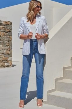 Ivory Pinstripe Relaxed Fit Blazer -Sosandar Fashion Store web 2405 135 s24ow075iv0001 135 273 rt