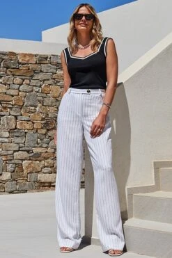Ivory Pinstripe Wide Leg Trousers -Sosandar Fashion Store web 2405 136 s24bw028iv0001 136 085 rt
