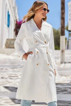 Ivory Longline Belted Trench Coat -Sosandar Fashion Store web 2405 137 s24ow033we0001 1377265