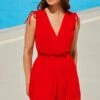 Summer Red Crinkle Tie Shoulder Wrap Playsuit -Sosandar Fashion Store web 2405 18 s24jw062rd0001 18 259