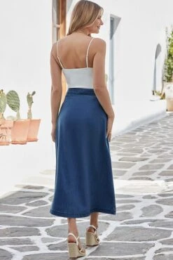 Indigo Blue Pocket Detail Denim Midi Skirt 6 Indigo Blue Pocket Detail Denim Midi Skirt -Sosandar Fashion Store web 2405 41 s24sd001in0007 412692 rc