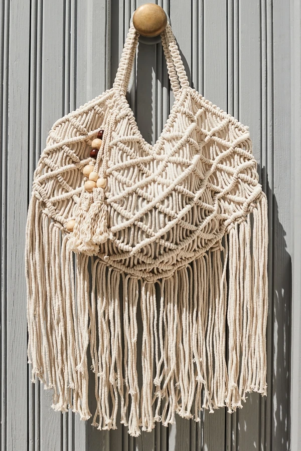 White Macrame Tassel Trim Tote Bag 6 White Macrame Tassel Trim Tote Bag - Image 4