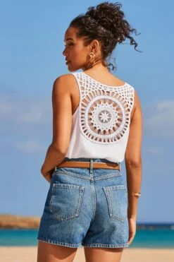 Ivory Crochet Detail Vest Top