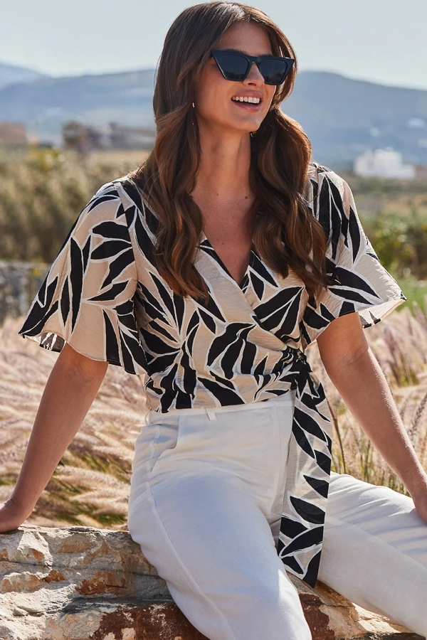 Ivory Floral Print Tie Side Wrap Top 4 Ivory Floral Print Tie Side Wrap Top - Image 2