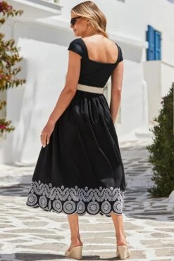 Black Embroidered Hem Square Neckline Midi Dress 11 Black Embroidered Hem Square Neckline Midi Dress -Sosandar Fashion Store web 2405 92 s24dj088bk0001 926595