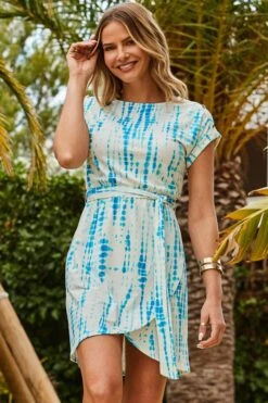White & Blue Tie Dye Print Wrap Skirt Dress -Sosandar Fashion Store web 2406 17 s24dj187becv01 17 128