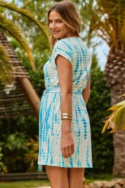 White & Blue Tie Dye Print Wrap Skirt Dress -Sosandar Fashion Store web 2406 17 s24dj187becv01 17 151