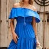 Bright Blue Frill Detail Bardot Dress -Sosandar Fashion Store web 2406 19 s24dw193bl0001 19 079