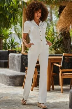 Ivory Denim Pocket Front Jumpsuit With Gold Buttons 10 Ivory Denim Pocket Front Jumpsuit With Gold Buttons -Sosandar Fashion Store web 2406 29 s24jd009nl0001 29 039