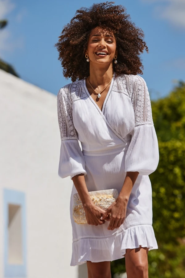 White Broderie Detail Wrap Front Summer Dress 6 White Broderie Detail Wrap Front Summer Dress - Image 4