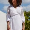 White Broderie Detail Wrap Front Summer Dress