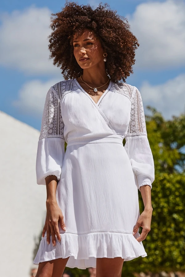 White Broderie Detail Wrap Front Summer Dress 3 White Broderie Detail Wrap Front Summer Dress
