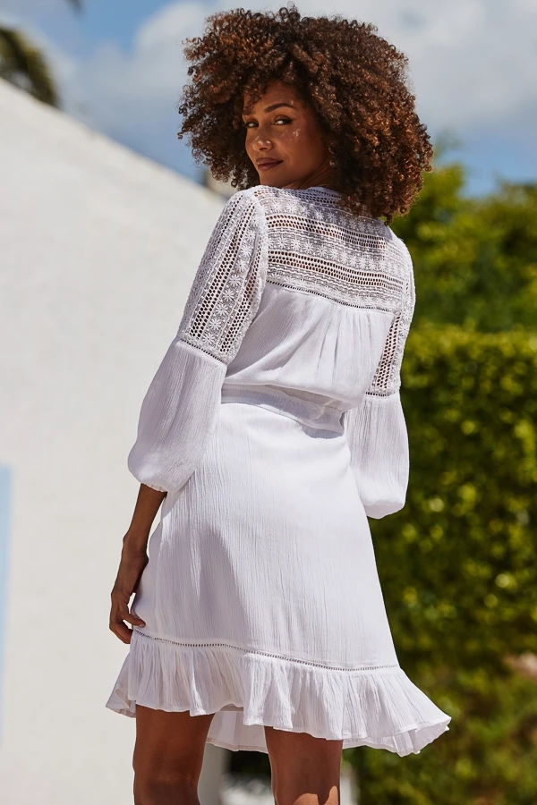 White Broderie Detail Wrap Front Summer Dress 5 White Broderie Detail Wrap Front Summer Dress - Image 3