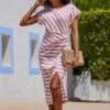Pink Stripe Print Twist Detail Dress