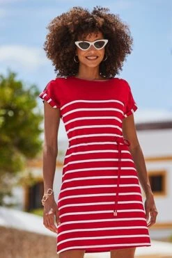 Red & White Stripe T-Shirt Dress