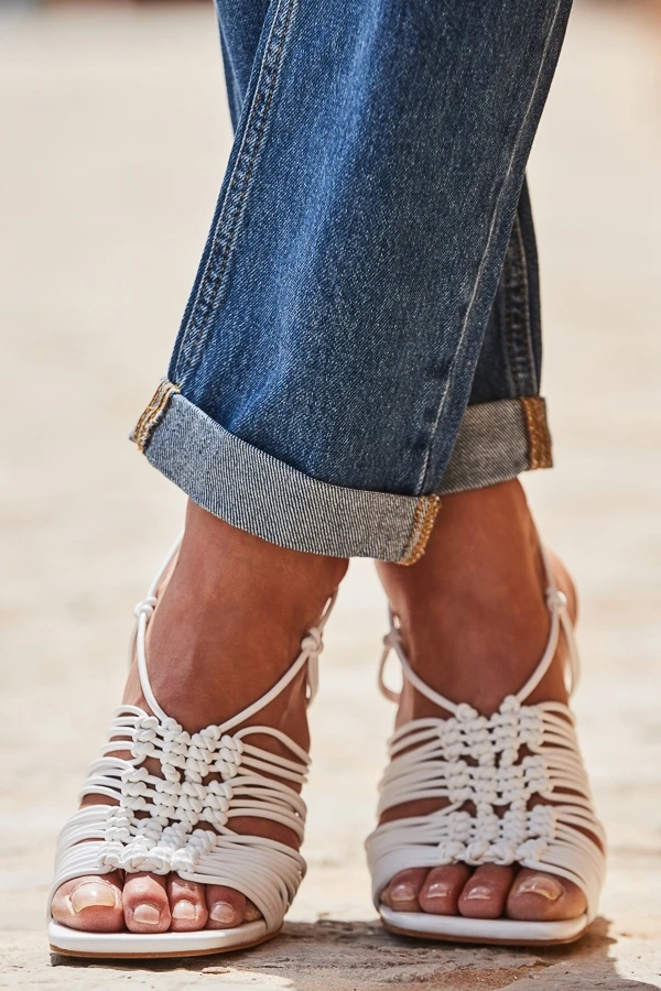 White Gladiator Square Toe Block Heel Sandals 4 White Gladiator Square Toe Block Heel Sandals - Image 2