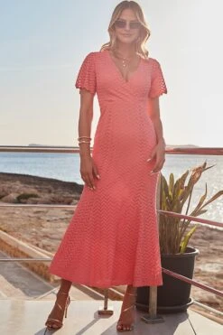 Pink Chevron Faux Wrap Ruffle Hem Maxi Dress 10 Pink Chevron Faux Wrap Ruffle Hem Maxi Dress -Sosandar Fashion Store web 2406 61 s24dj197pk0008 61 036