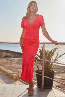 Bright Coral Chevron Lace Fit & Flare Dress -Sosandar Fashion Store web 2406 61 sedrj016oe0008 61 082 rc2