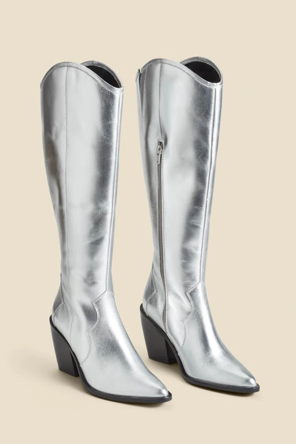 Silver Leather Knee High Western Boot 4 Silver Leather Knee High Western Boot - Image 2