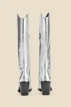 Silver Leather Knee High Western Boot 8 Silver Leather Knee High Western Boot -Sosandar Fashion Store web 2406 box a24fw027mc0005 2