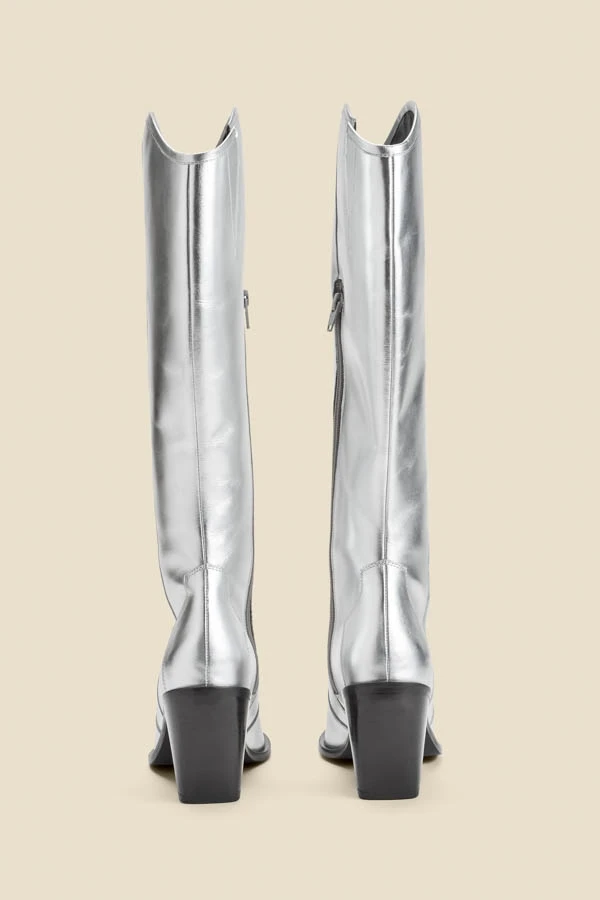 Silver Leather Knee High Western Boot 5 Silver Leather Knee High Western Boot - Image 3