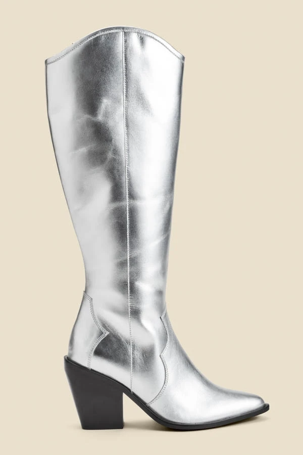 Silver Leather Knee High Western Boot 3 Silver Leather Knee High Western Boot