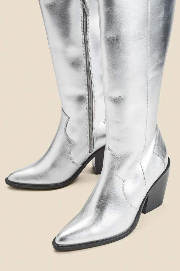 Silver Leather Knee High Western Boot 6 Silver Leather Knee High Western Boot - Image 4