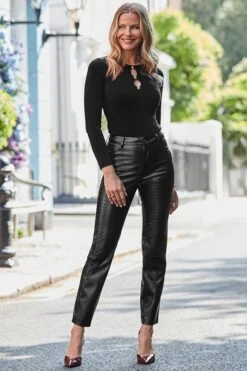 Black Cut Out Gold Button Detail Ribbed Top -Sosandar Fashion Store web 2407 15 a24tk280bk0001 15 030 rc rc