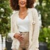 Cream Fringe Trim Boucle Cardigan -Sosandar Fashion Store web 2407 45 a24tk197nl0001 45 100 rt