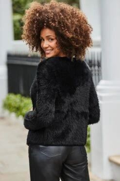 Black Fluffy Knit Cardigan With Luxe Gold Buttons -Sosandar Fashion Store web 2407 48 a24tk204bk0001 48 150