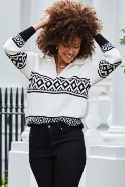 Ivory Patterned Quarter Zip Jumper 13 Ivory Patterned Quarter Zip Jumper -Sosandar Fashion Store web 2407 58 a24tk209nl0001 58 138