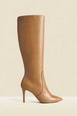 Tan Leather Stiletto Knee High Boots 9 Tan Leather Stiletto Knee High Boots -Sosandar Fashion Store web 2407 box a23fw027bn0004 1 rt