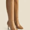 Tan Leather Stiletto Knee High Boots 1 Tan Leather Stiletto Knee High Boots -Sosandar Fashion Store web 2407 box a23fw027bn0004 2 rt