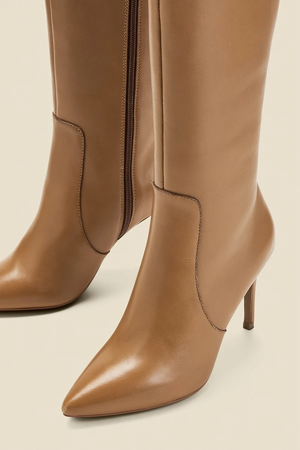 Tan Leather Stiletto Knee High Boots 4 Tan Leather Stiletto Knee High Boots - Image 2