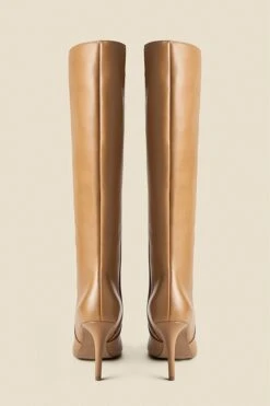 Tan Leather Stiletto Knee High Boots 8 Tan Leather Stiletto Knee High Boots -Sosandar Fashion Store web 2407 box a23fw027bn0004 4 rt