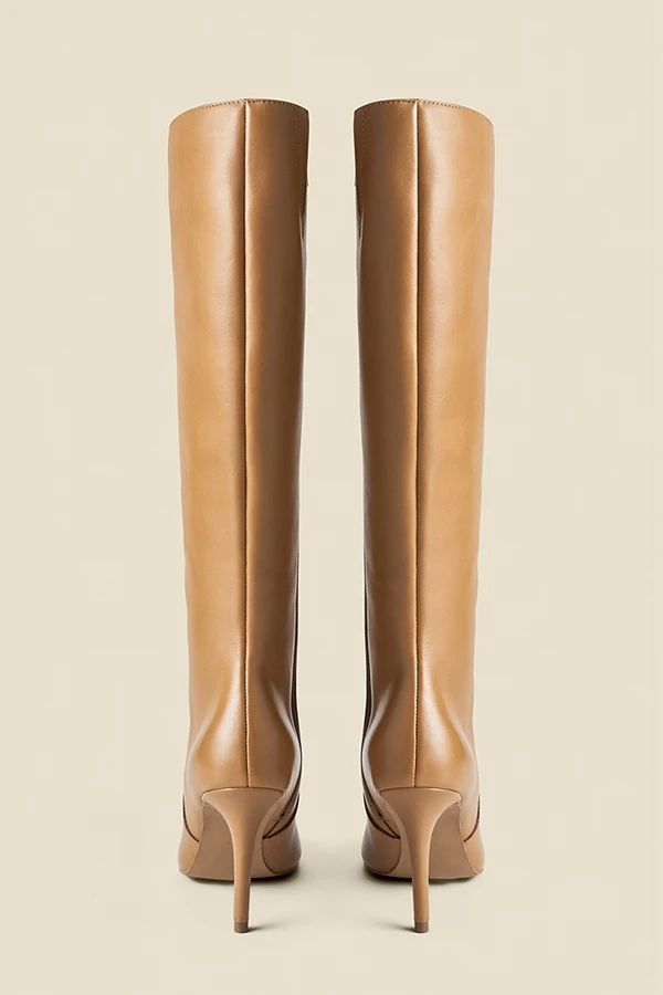 Tan Leather Stiletto Knee High Boots 5 Tan Leather Stiletto Knee High Boots - Image 3