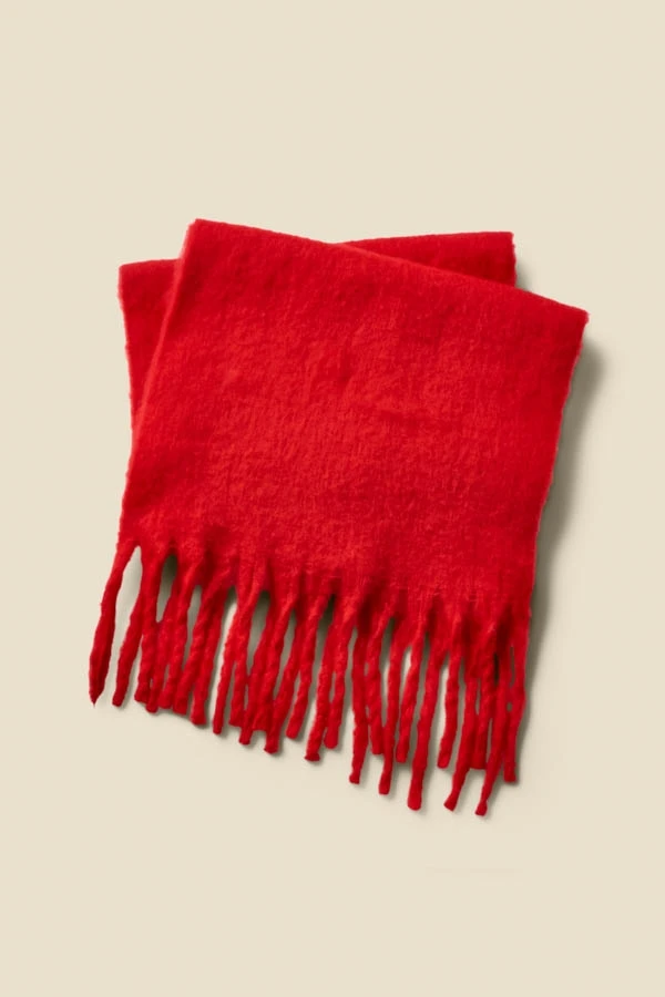Red Super Soft Scarf With Tassels 4 Red Super Soft Scarf With Tassels - Image 2