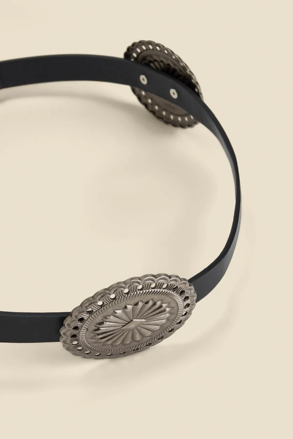 Black Leather Western Medallion Detail Waist Belt 5 Black Leather Western Medallion Detail Waist Belt - Image 3