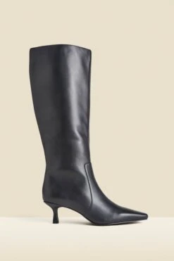 Black Knee High Low Heel Boots -Sosandar Fashion Store web 2407 box a24fw022bk0001 1